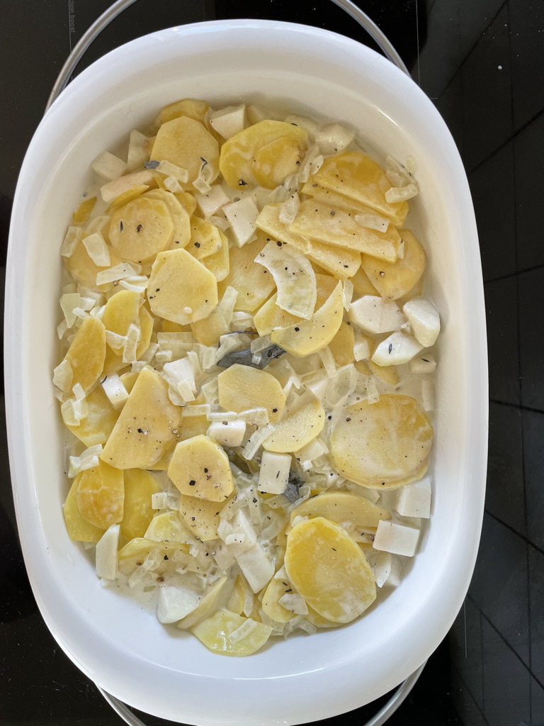 Kartoffelbirnengratin Zubereitung